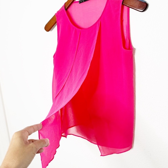 Zara Basic asymmetrical sleeveless chiffon hot pink blouse top size small - Picture 6 of 8
